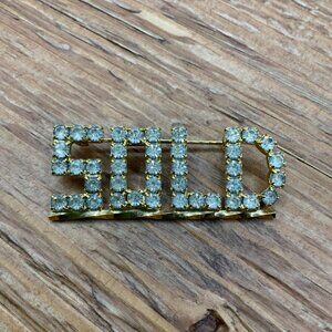 "SOLD" Saying Rhinestone Gold Tone Vintage Pin Brooch
